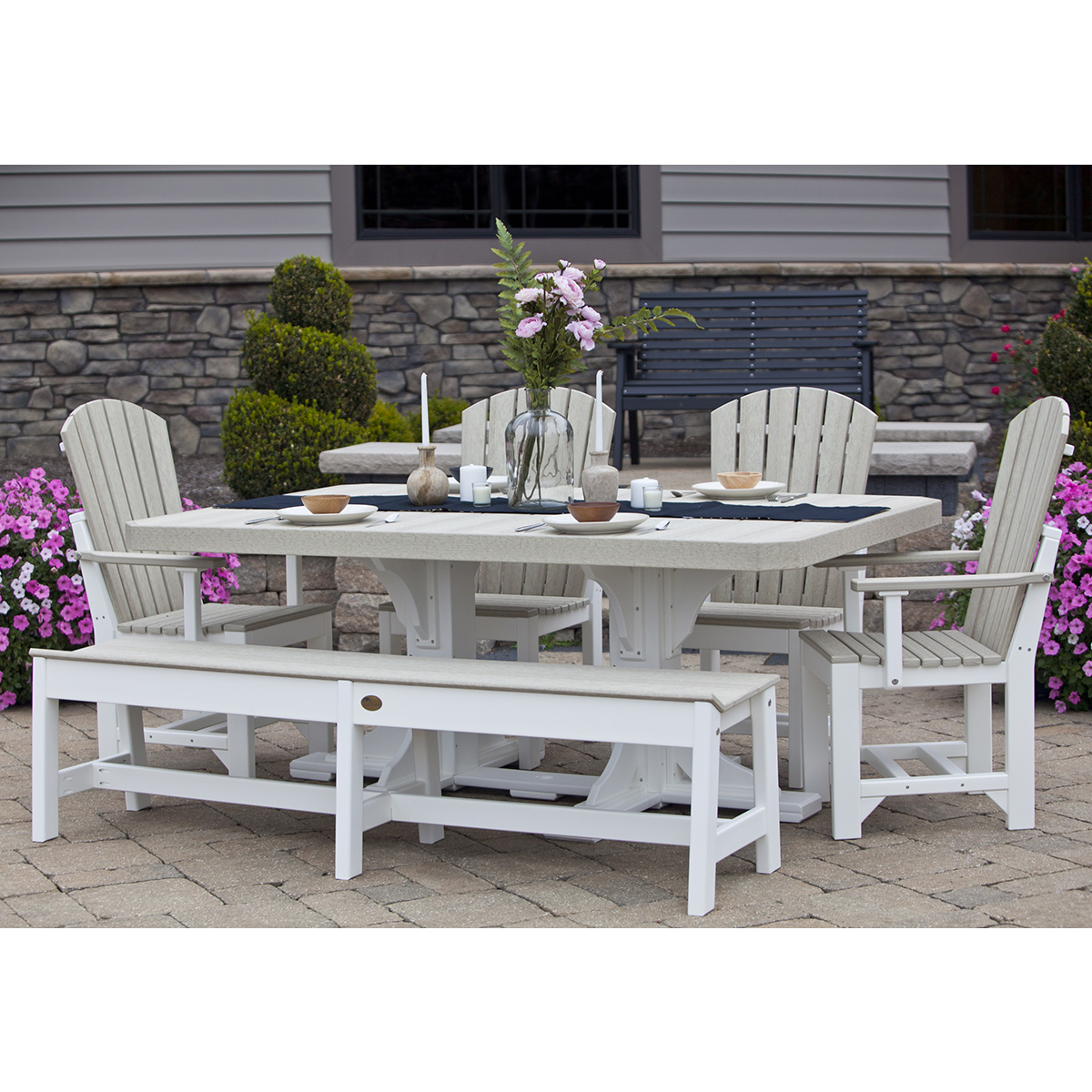 LuxCraft Adirondack Patio Dining Set with Bench - LC-ADIRONDACK-SET27