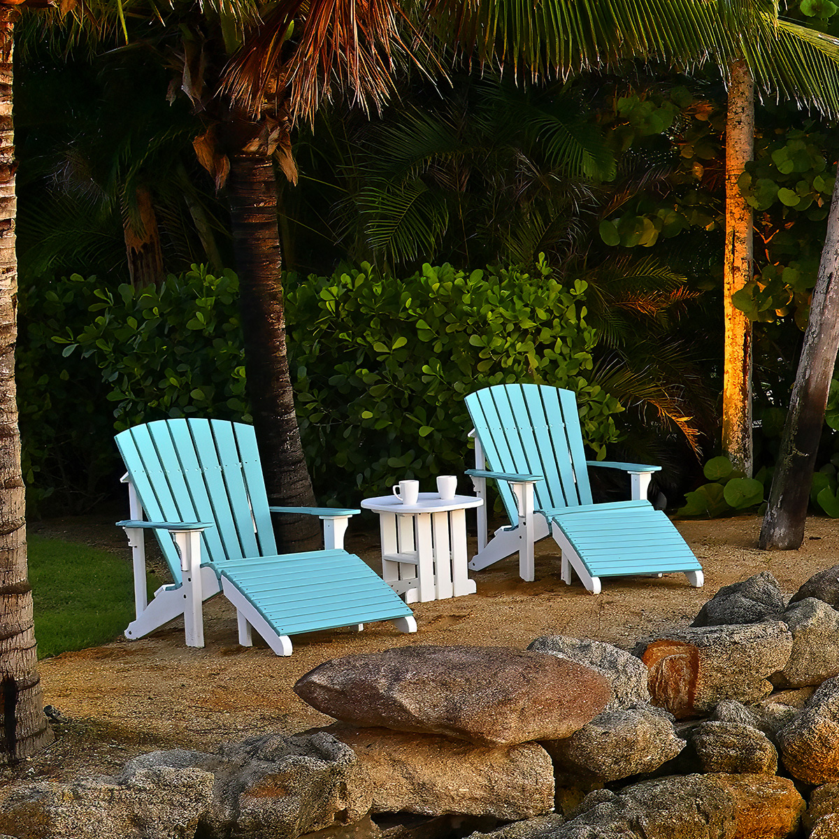 LuxCraft Deluxe Adirondack Chair and Footrest Poly Set for 2 - LC-ADIRONDACK-SET35