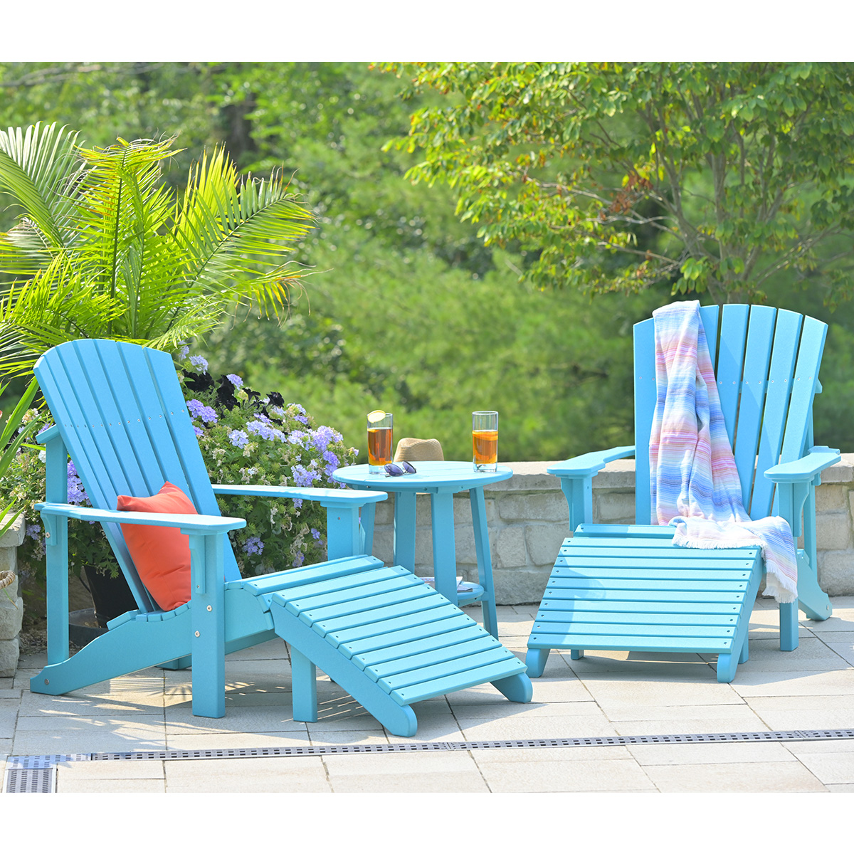 LuxCraft Deluxe Adirondack Chair and Footrest Poly Set with Deluxe End Table - LC-ADIRONDACK-SET36
