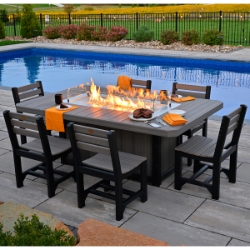 LuxCraft Island Poly Fire Pit Dining Set for 6 - LC-CLASSIC-SET27