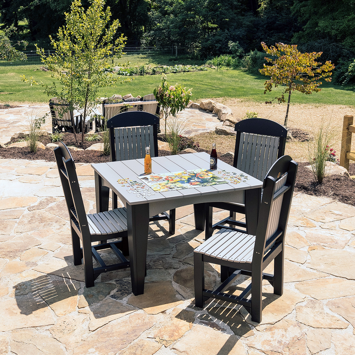 LuxCraft Classic Poly Dining Set with Square Island Table - LC-CLASSIC-SET33