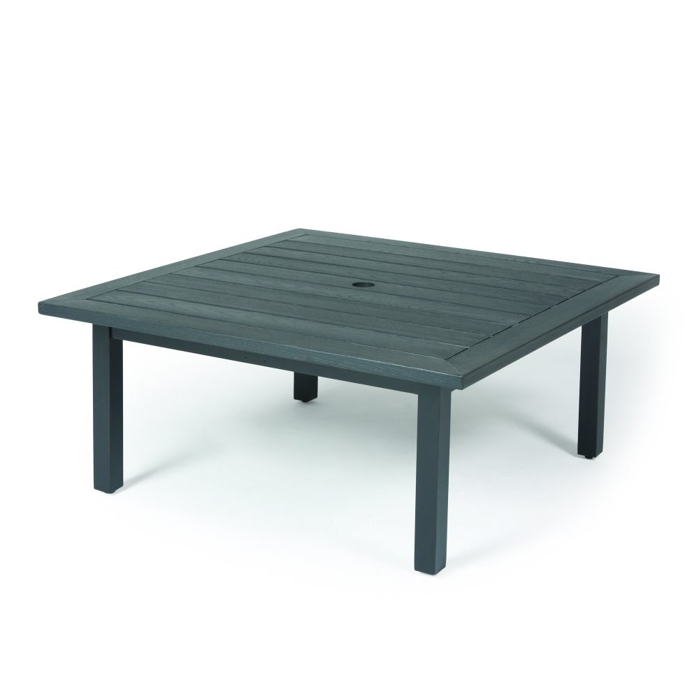24 square patio table with umbrella hole Phi Villa 60" Enlarged Basket-wave Sqaure This quadratic outdoor table has clean lines and plenty of surface area Mallin Trinidad Woodgrain 42" Square