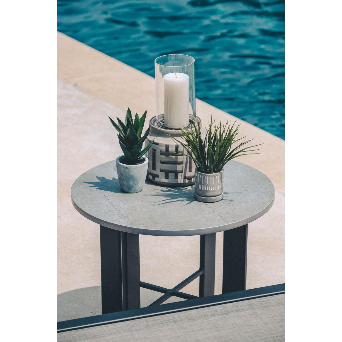 OW Lee Arc 24" Round Trillium Dekton Table Top with Modern Aluminum Base (MA-ST01_K-24RDT)
