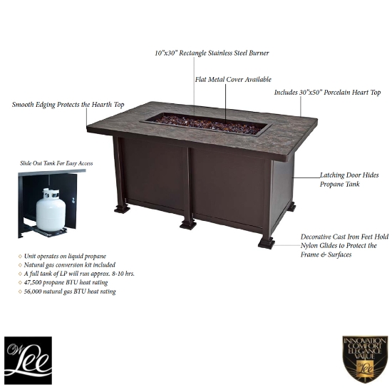 Santorini Rectangle Chat Height Fire Pit - 30" x 50" - 5110-3050C