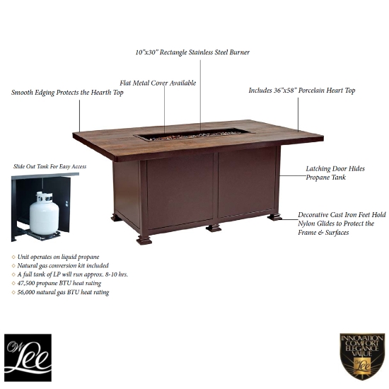 Santorini 36" x 58" Chat Height Fire Pit Table - 5110-3658C