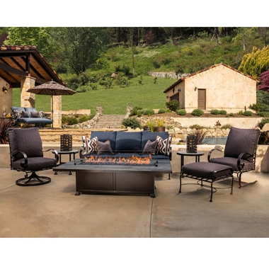 OW Lee Classico Wrought Iron Patio Set with Fire Table - OW-CLASSICOW-SET8