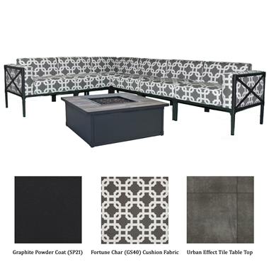 Warehouse Sale OW Lee Creighton Sectional with Fire Table in Graphite with Fortune Char Cushions