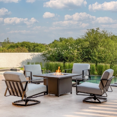 OW Lee Horizon Swivel Rocker Lounge Chair Patio Set with Fire Table - OW-HORIZON-SET1