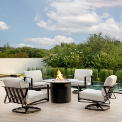 OW Lee Horizon Swivel Rocker Patio Set with Volante Fire Table - OW-HORIZON-SET4