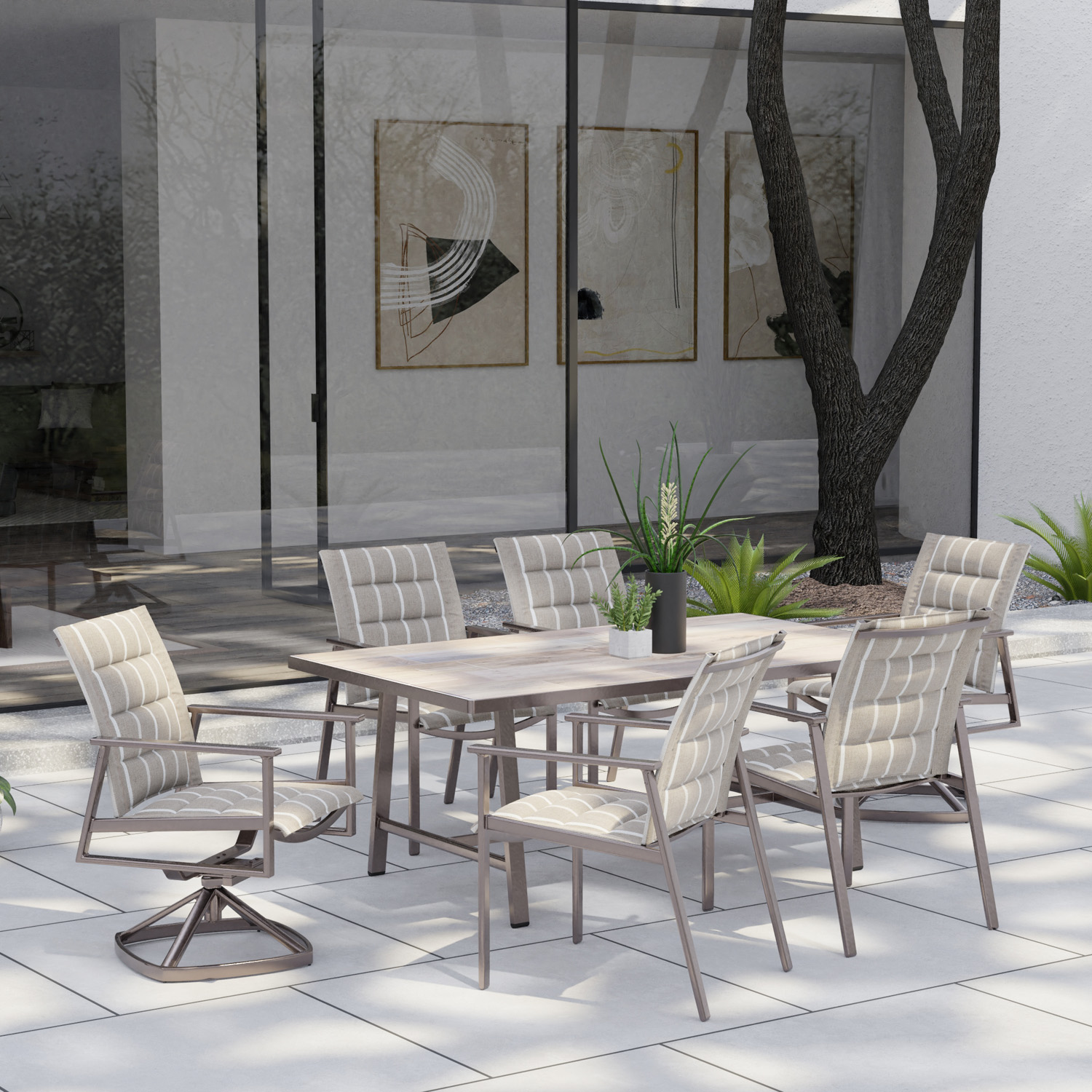 OW Lee Marin Padded Sling Dining Set for 6 - OW-MARIN-SET8