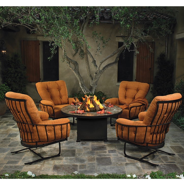 OW Lee Monterra Spring Base Club Chair Set with Fire Pit Table | OW -MONTERRA-SET6
