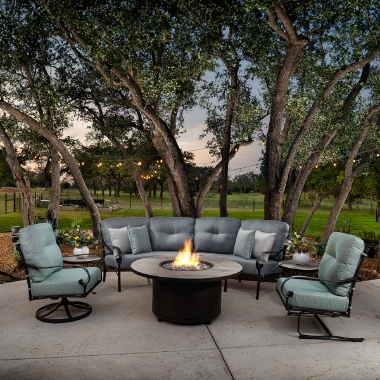 OW Lee Pasadera Curved Sectional with Fire Table Set - OW-PASADERA-SET2