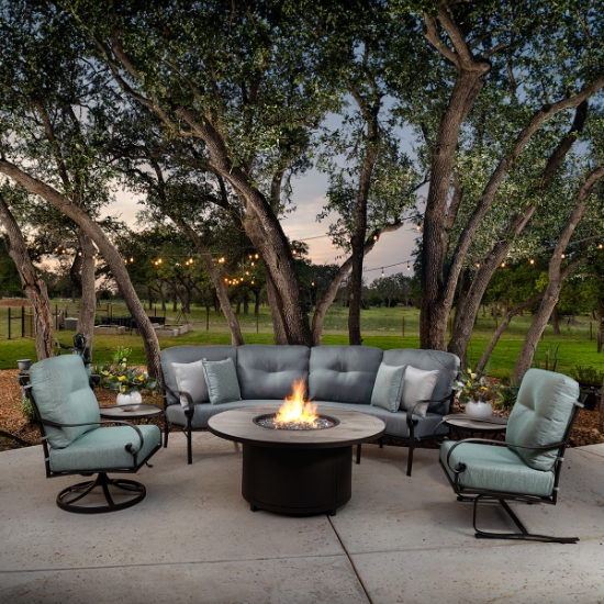 OW Lee Pasadera Curved Sectional with Fire Table Set - OW-PASADERA-SET2