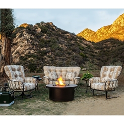 OW Lee Pendleton Monterra Crescent Love Seat with Lounge Chairs and Fire Pit Table - OW-PENDLETON-SET3