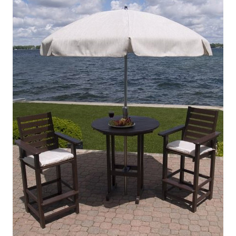 Polywood Captain 3 Piece Bar Set With, Outdoor High Top Table With Umbrella