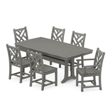 PolyWood Chippendale Outdoor Dining Set with Nautical Trestle Table - PWS636-1