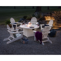 PolyWood Classic Adirondack Folding Chair Set with Fire Table - PWS414-1