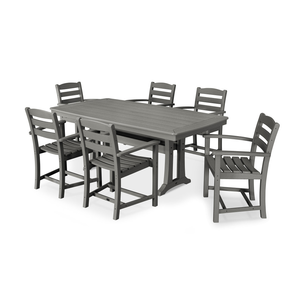 PolyWood La Casa Cafe Dining Set with Trestle Table and 6 Arm Chairs - PWS297-1