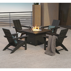 PolyWood Modern Curveback Adirondack Patio Set with Fire Pit Table - PWS412-1