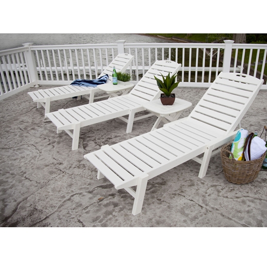 Nautical Armless Chaise with Wheels and Side Table Set - PWS718-1