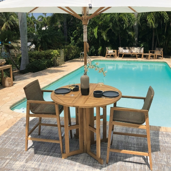 Royal Teak Admiral Bar Set with 45" Round Drop Leaf Table - RT-ADMIRAL-SET18