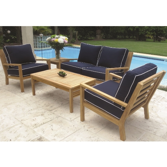 Royal teak teak loveseat with deep seating cushions