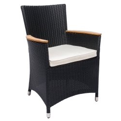 Royal Teak Helena Black Wicker Dining Chair with White Cushion - HEFWBL