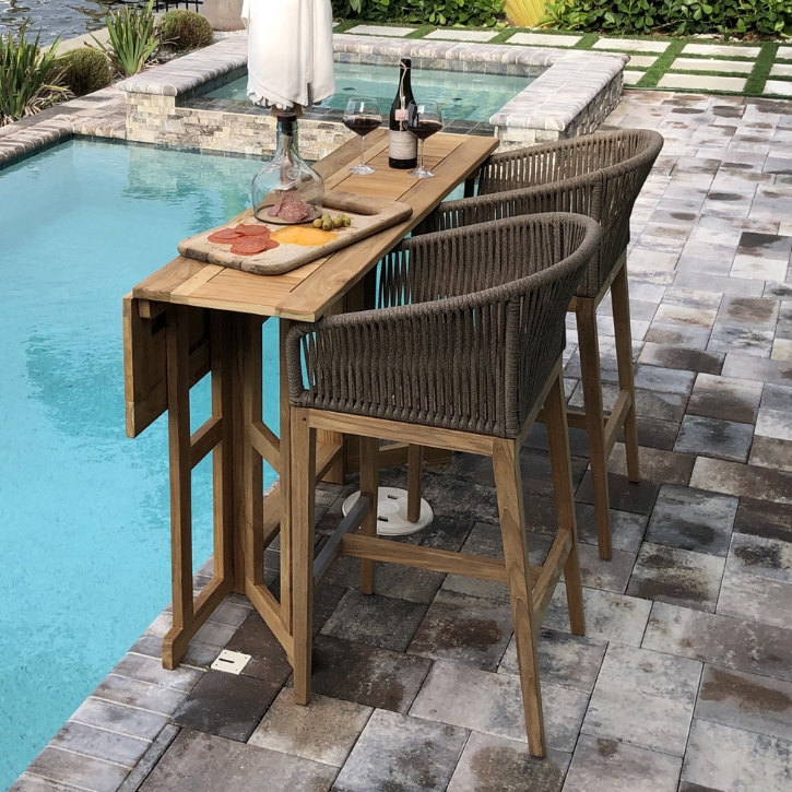 Rt Stool Royal Teak Malibu Patio Bar Stool Set for 2 with Drop Leaf Table | RT ...