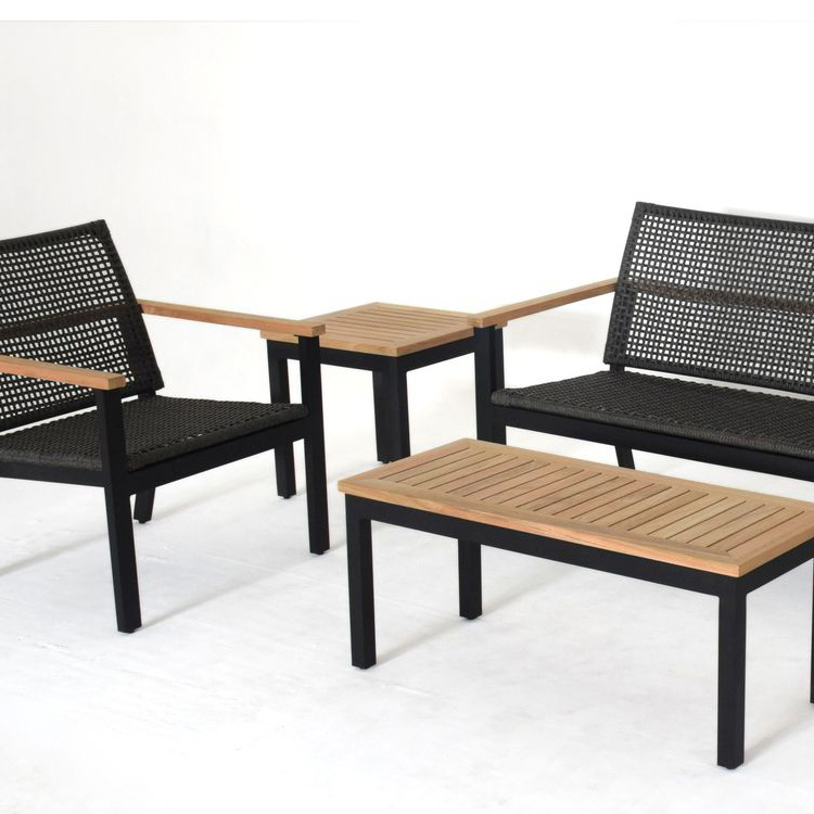 Royal Teak Naples Side Table with Charcoal Aluminum and Teak Top - NAPST