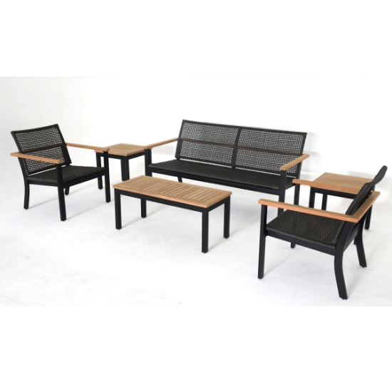 Naples Sofa and Lounge Chair Set with Rope and Teak Accents