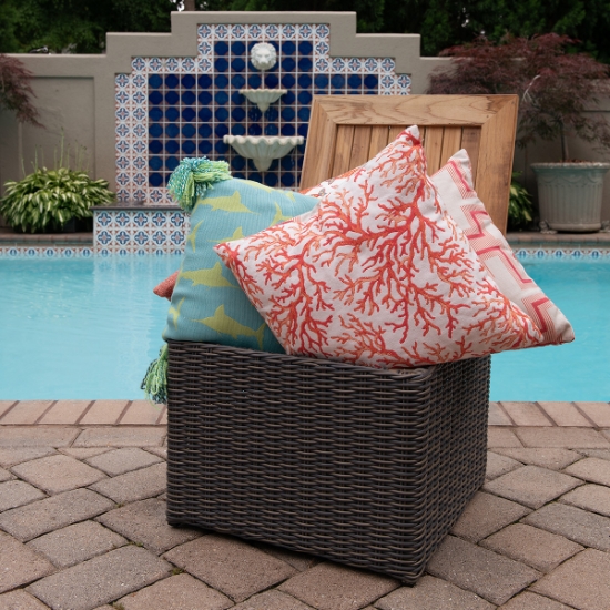 Sanibel Wicker Storage Side Table with Teak Top - SBST