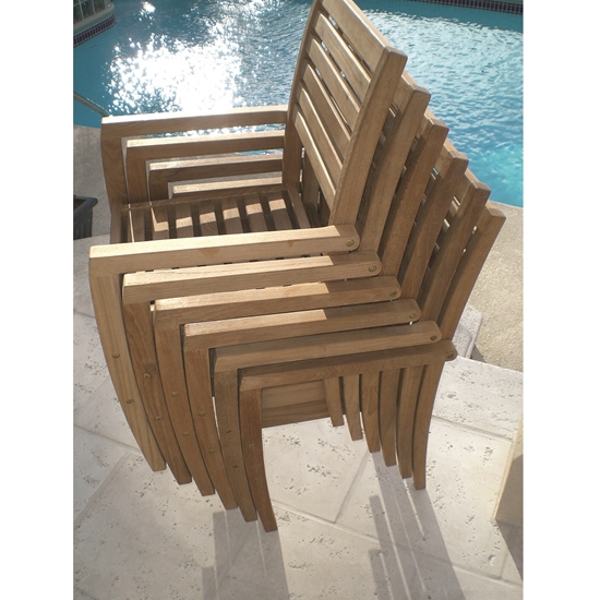 Royal teak dining chairs stacked