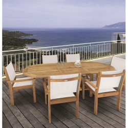Royal Teak Captiva Sling Outdoor Dining Set for 6 with Expansion Table - RT-CAPTIVA-SET2