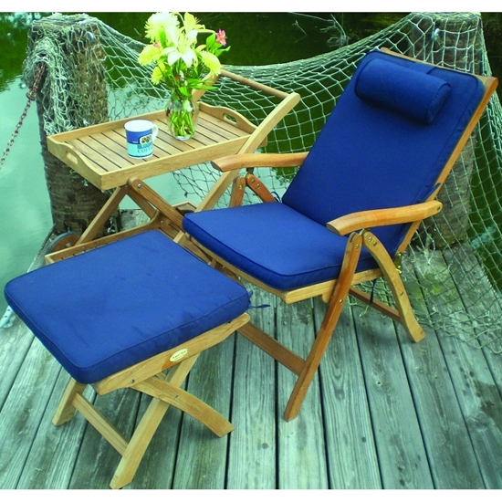 Royal Teak Estate Outdoor Chair with Footrest and Tray Cart - RT-ESTATE-SET2
