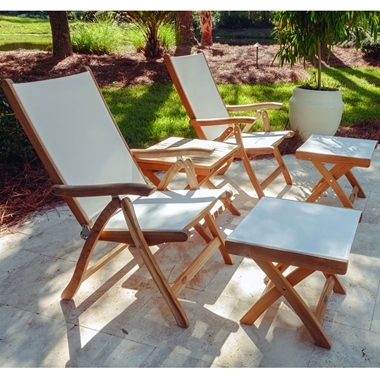 Royal Teak Florida Sling Outdoor Furniture Set for 2 with Footrests - RT-FLORIDA-SET4