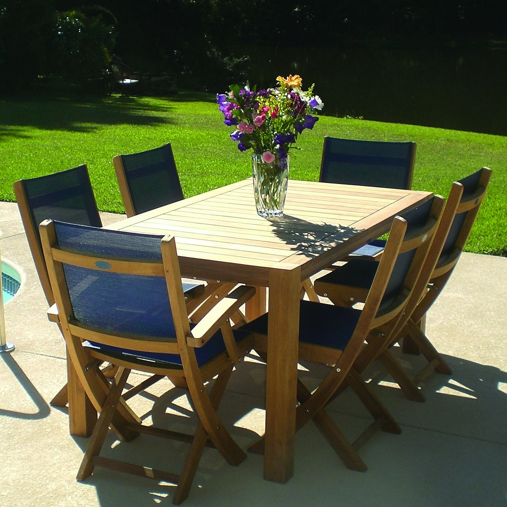 Royal Teak Sailmate Sling Dining Set for 6 with Folding Chairs - RT-SAILMATE-SET1