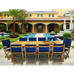 Royal Teak Sailmate Folding Sling Outdoor Dining Set for 10 with Table Tray - RT-SAILMATE-SET4