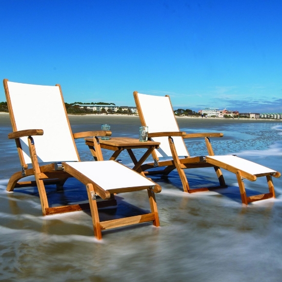 Royal Teak Folding Sling Steamer Lounge Set for 2 - RT-STEAMER-SET1
