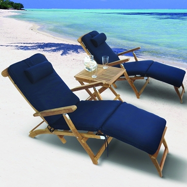 Royal Teak Folding Steamer Lounge Outdoor Set with Cushions - RT-STEAMER-SET3