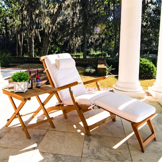 Royal Teak Folding Steamer Lounge Chair with Picnic Side Table - RT-STEAMER-SET4