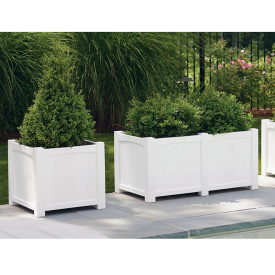 Wickford Estate Double Planter with shrubs