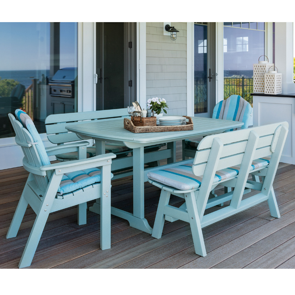 Seaside Casual Portsmouth Dining Set with Benches and Adirondack Chairs - SC-PORTSMOUTH-SET2