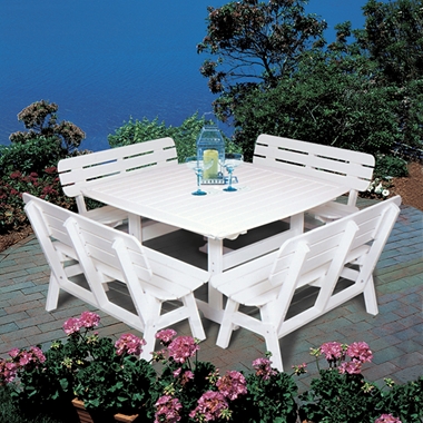 Seaside Casual Portsmouth Square Dining Set with Benches - SC-PORTSMOUTH-SET5