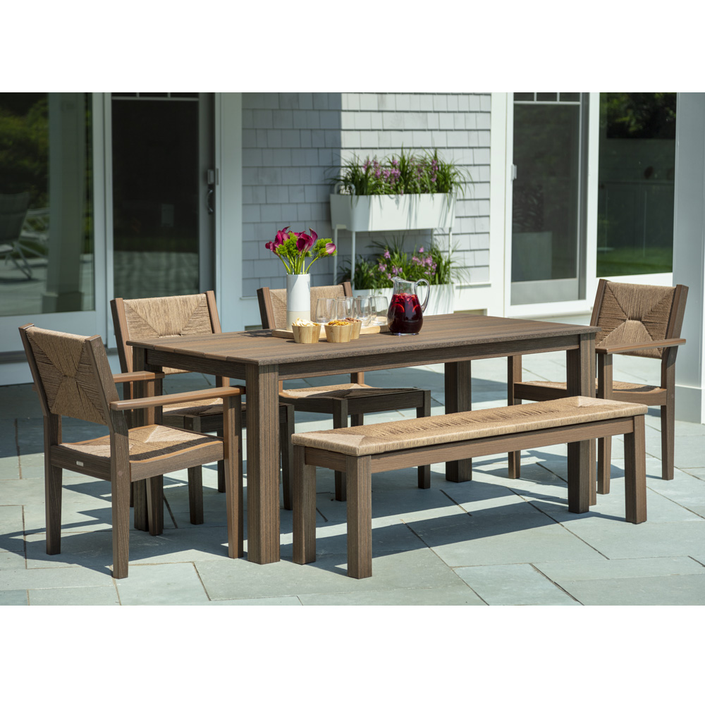 Seaside Casual Greenwich Woven Dining Set with Bench - SC-GREENWICH-SET4