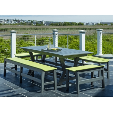Seaside Casual SYM Outdoor Dining Set with Benches - SC-SYM-SET4