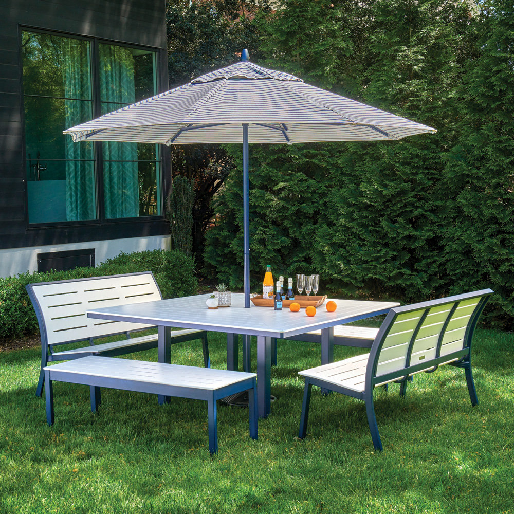 Telescope Casual Bazza Bench Dining Set with with Square Table and Umbrella - TC-BAZZA-SET10