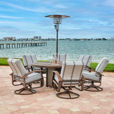 Telescope Casual Belle Isle Cushion Dining Set for 6 with Round Table - TC-BELLEISLE-SET11