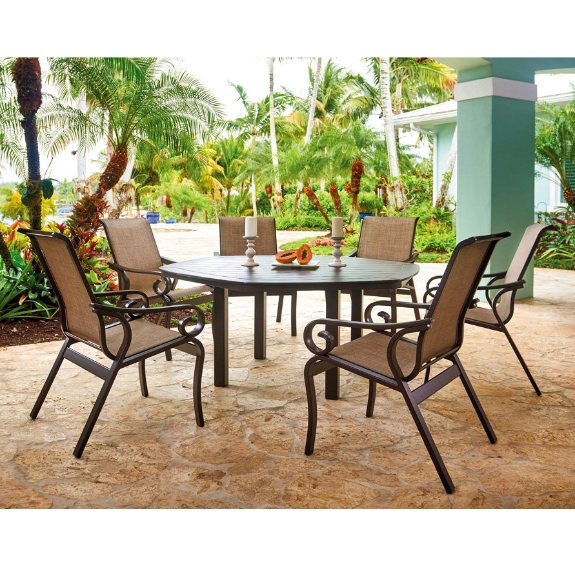 Telescope Casual Charleston Sling Outdoor Dining Set With Hexagon Table Tc Charleston Set2