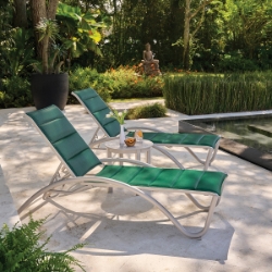 Telescope Casual Helios Aluminum Contract Sling Pool Chaise Lounge Set with Side Accents