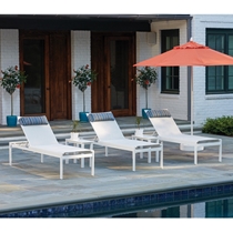 Kendall Sling Modern Aluminum Pool Chaise Set of 3 with Side Tables